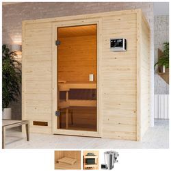 Sauna WELLTIME "Sunie", beige (naturbelassen), Bio-Kombiofen, externe Steuerung, 3,6 kW, Saunen, 3,6-kW-Bio-Plug & Play Ofen mit ext. Steuerung