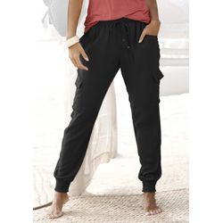 Schlupfhose LASCANA Gr. 34, N-Gr, schwarz, Damen, Web, Obermaterial: 100% Viskose, unifarben, Hosen, aus gewebter Viskose mit Taschen, Stoffhose, Cargohose