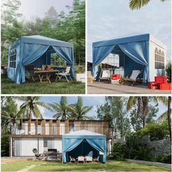 Devoko - Pavillon -3x3M, mit Seitenwänden rundum, UV-Schutz, faltbar, höhenverstellbar, wasserdicht, - Pop-Up Faltpavillon, Gartenpavillon,