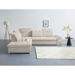 Ecksofa COTTA "Holiday L-Form", beige, Sofas, B/H/T: 310cm x 86cm x 265cm, Luxus-Microfaser, Ottomane links, mit Bettfunktion-mit Schubkasten-mit Kopfteilverstellung-mit Armteilverstellung-mit Sitztiefenverstellung, 100% Polyester Sitztiefenverstellung, wahlweise mit Bettfunktion inkl. Bettkasten