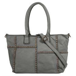 Shopper SAMANTHA LOOK Gr. B/H/T: 48cm x 28cm x 15cm onesize, grau, Damen, Leder, unifarben, leicht glänzend, Taschen, echt Leder, Made in Italy