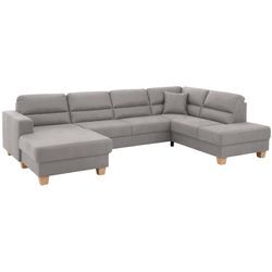 Wohnlandschaft HOME AFFAIRE "Navan, U-Form", silber, B:313cm H:85cm, Sofas, Wohnlandschaft, wahlweise mit Bettfunktion und Kopfstütze