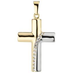 Kreuz-Anhänger JOBO "Anhänger Kreuz" Schmuckanhänger Gr. Gelbgold 333, goldfarben (gelbgold 333) Damen 333 Gold bicolor mit 12 Zirkonia