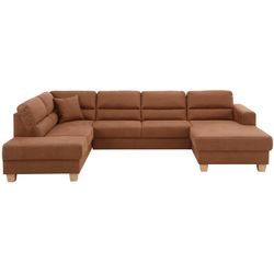 Wohnlandschaft HOME AFFAIRE "Navan, U-Form", braun (zimt), B:313cm H:85cm, Sofas, Wohnlandschaft, wahlweise mit Bettfunktion und Kopfstütze