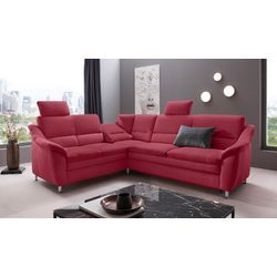 Ecksofa PLACES OF STYLE "Cardoso L-Form", rot (bordeaux), B:249cm H:90cm T:209cm, Luxus-Microfaser Lederoptik (100% Polyester), Luxus-Microfaser (100% Polyester), Luxus-Microfaser ALTARA NUBUCK (100% Polyester), Struktur (100% Polyester), Sofas, Federkern, wahlweise mit Bett, Schubkasten, teilweise Relaxfunktion