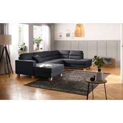 Wohnlandschaft HOME AFFAIRE "Navan, U-Form", grau (dunkelgrau), B:313cm H:85cm, Sofas, Wohnlandschaft, wahlweise mit Bettfunktion und Kopfstütze