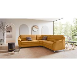 Ecksofa PLACES OF STYLE "Cardoso L-Form", gelb (mais), B:260cm H:90cm T:230cm, Luxus-Microfaser ALTARA NUBUCK (100% Polyester), Luxus-Microfaser weich (90% Polyester, 10% Polyamid), Struktur (52%Polyester, 35% Acryl, 13%Cotton), Luxus-Microfaser Lederoptik (100% Polyester), Sofas, mit Trapezecke für mehr Sitzkomfort, wahlweise auch mit Bettfunktion