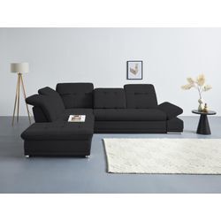 Ecksofa COTTA "Holiday L-Form", schwarz, Sofas, B/H/T: 310cm x 86cm x 265cm, Microfaser, Ottomane links, mit Bettfunktion-mit Schubkasten-mit Kopfteilverstellung-mit Armteilverstellung-mit Sitztiefenverstellung, 100% Polyester Sitztiefenverstellung, wahlweise mit Bettfunktion inkl. Bettkasten