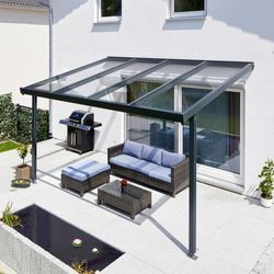 Terrassendach GUTTA "Premium", grau (anthrazit), B:410,2cm T:306cm, Aluminium, Sicherheitsglas VSG, Terrassenüberdachungen, BxT: 410x306 cm, Dach Sicherheitsglas klar