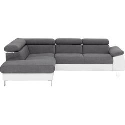 Ecksofa COTTA "Komaris L-Form", weiß (weiß, stone), Sofas, B/H/T: 249cm x 72cm x 100cm, Kunstleder SOFTLUX-Struktur, Ottomane links, ohne Bettfunktion-ohne Bettkasten-ohne RGB-LED-Beleuchtung-mit Kopfteilverstellung, Microfaser PRIMABELLE (100% Polyester), Kunstleder SOFTLUX, Feinstruktur (100% Polyester), Kunstleder SOFTLUX/Struktur (100% Polyester), NaturLEDER inklusive Kopf- bzw. Rückenverstell