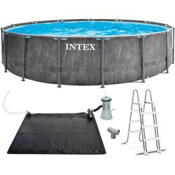 Rundpool INTEX "»Framepool« Greywood 549x122 cm", grau, B:457cm H:122cm, Schwimmbecken, inkl. hochwertiger Solar Matte(Poolheizung)