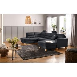 Wohnlandschaft HOME AFFAIRE "Navan, U-Form", grau (dunkelgrau), B:313cm H:100cm, Sofas, Wohnlandschaft, wahlweise mit Bettfunktion und Kopfstütze