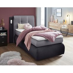 Boxspringbett COLLECTION AB "Borna", grau (anthrazit, hellgrau), B:114cm L:218cm, Komplettbetten, Boxspringbett, inklusive Bettkasten, LED-Beleuchtung und Topper