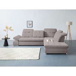 Ecksofa COTTA "Holiday L-Form", grau (stone), Sofas, B/H/T: 310cm x 86cm x 265cm, Microfaser, Ottomane rechts, mit Bettfunktion-mit Schubkasten-mit Kopfteilverstellung-mit Armteilverstellung-mit Sitztiefenverstellung, 100% Polyester Sitztiefenverstellung, wahlweise mit Bettfunktion inkl. Bettkasten