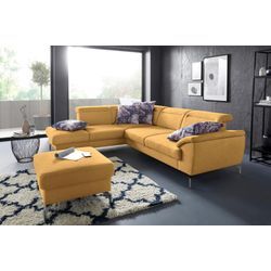 Ecksofa SIT & MORE "Percy L-Form", gelb (mustard), B:270cm H:80cm T:235cm, Sofas, 15 cm Fußhöhe, Sitztiefenverstellung, wahlweise in 2 Fußfarben