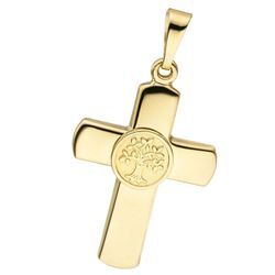 Kreuz-Anhänger JOBO "Anhänger Kreuz mit Lebensbaum" Schmuckanhänger Gr. Gelbgold 333, goldfarben (gelbgold 333) Damen 333 Gold