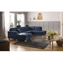 Wohnlandschaft HOME AFFAIRE "Navan, U-Form", blau, B:313cm H:100cm, Sofas, Wohnlandschaft, wahlweise mit Bettfunktion und Kopfstütze