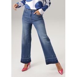 Straight-Jeans ANISTON CASUAL, Damen, Gr. 36, N-Gr, blau (dunkelblau used), Denim/Jeans, Obermaterial: 87% Baumwolle, 11% Polyester, 2% Elasthan, Abriebeffekte, modisch, figurumspielend knöchelfrei, Jeans, mit trendiger Waschung am leicht ausgefranstem Saum