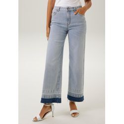 Straight-Jeans ANISTON CASUAL, Damen, Gr. 36, N-Gr, blau (bleached used), Denim/Jeans, Obermaterial: 87% Baumwolle, 11% Polyester, 2% Elasthan, Abriebeffekte, modisch, figurumspielend knöchelfrei, Jeans, mit trendiger Waschung am leicht ausgefranstem Saum, Topseller