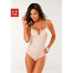 Push-up-Body LASCANA, Damen, Gr. 70, Cup A, beige (puder), Obermaterial: 82% Polyamid (TACTEL), 18% Elasthan (LYCRA), klassisch, figurbetont, herzförmiger Ausschnitt, Bodies, für ein tolles Dekolleté aus seidiger Microfaser, Basic Dessous