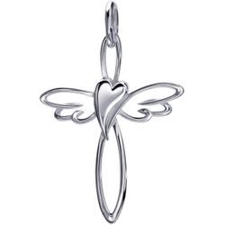 Ketten-Anhänger FIRETTI "Schmuck Geschenk Silber 925 Halsschmuck Anhänger Engel Kreuz Herz" Schmuckanhänger Gr. Silber 925 (Sterlingsilber), 1 g, silberfarben Damen Made in Germany