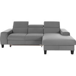 Ecksofa COTTA "Morven L-Form", grau (light grau), B:244cm H:72cm T:166cm, Microfaser PRIMABELLE (100% Polyester), Flachgewebe (100% Polyester), Samtvelours (100% Polyester), Sofas, Ecksofa Polstermöbel, Inklusive Kopfteilverstellung, wahlweise mit Ladestation, Bettfunktion