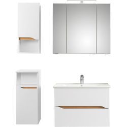 Badmöbel-Set SAPHIR "Quickset 4-teilig, Keramik-Waschtisch und LED-Spiegelschrank", weiß (weiß seidenglanz), B:110cm T:45cm, Spanplatte, Keramik, Glas, Kastenmöbel-Sets, Unterschrank, Hängeschrank, inkl. Türdämpfer, 5 Türen, 2 Schubladen