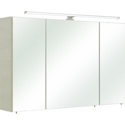 Spiegelschrank SAPHIR "Quickset Badezimmer-Spiegelschrank inkl LED-Aufsatzleuchte", weiß (eiche weiß), B:110cm H:70cm T:20cm, Spanplatte, Schränke, Spiegelschrank Spiegelschrank mit Beleuchtung, 110 cm breit, inkl. Türdämpfer, 3 Spiegeltüren, mit Steckdose