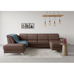 Wohnlandschaft SIT & MORE "Sinatra U-Form" Sofas Gr. B/H/T: 326cm x 85cm x 220cm, Struktur weich, Ottomane links, Mit Kopfteilverstellung-Mit Armteilfunktion-Ohne Bettfunktion-Ohne Stauraum, braun (espresso) optional mit Kopfteilverstellung und Armteilfunktion etc.