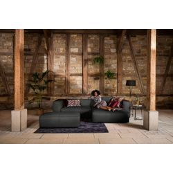 Ecksofa W.SCHILLIG "around-the-block", grau (anthrazit z69), B:300cm H:66cm T:164cm, Longlife Xtra-Leder Z69: Das feinnarbige, gedeckte Softleder Z69 besticht durch seine außergewöhnliche Weichheit im trendigen u00bbVintage-Looku00ab, Hautstärke 0, 9 - 1, 1 mm, Longlife fabric Flachgewebe T88 (100% Polyester), Sofas, inklusive Hocker, mit eleganter Biese, mit Federkern