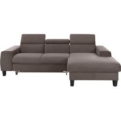 Ecksofa COTTA "Morven L-Form", grau (taupe), B:244cm H:72cm T:166cm, Microfaser PRIMABELLE (100% Polyester), Flachgewebe (100% Polyester), Samtvelours (100% Polyester), Sofas, Ecksofa Polstermöbel, Inklusive Kopfteilverstellung, wahlweise mit Ladestation, Bettfunktion