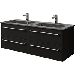 Waschtisch SAPHIR "Serie 6025 Mineralmarmor-Waschtisch mit Unterschrank, 132 cm breit" Waschtische Gr. Waschtisch grau, schwarz (schwarz matt, matt) Doppel-Waschplatz mit 4 Schubladen, hängend, verschiedene Ausführungen