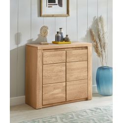 Kommode HOME AFFAIRE "Burani", braun (eiche teilmassiv), B:90cm H:80cm T:35cm, FSC-zertifiziertes teilmassives Holz, Sideboards, grifflose Optik