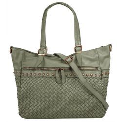 Shopper SAMANTHA LOOK, Damen, Gr. B/H/T: 40cm x 40cm x 13cm onesize, grün, Leder, Taschen, echt Leder, Made in Italy