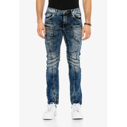 Bequeme Jeans CIPO & BAXX Gr. 30, Länge 34, blau (dunkelblau) Herren Jeans mit trendigen Ziernähten in Straight-Fit
