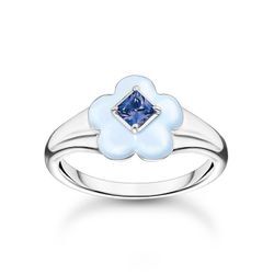 Fingerring THOMAS SABO "mit blauer Blume, TR2433-496-1-52,54,56,58" Fingerringe Gr. 54, Silber 925 (Sterlingsilber), 2mm, bunt (silberfarben-blau + blau) Damen mit Emaille - Glas-Keramik Stein