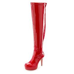 Overkneestiefel LASCANA BELLE AFFAIRE Gr. 36, rot, Damen, Obermaterial: 100% Lederimitat. Futter: 100% Textilmaterial. Decksohle: 100% Lederimitat. Laufsohle: 100% Synthetik, Schuhe Reißverschlussstiefel Overknee-Stiefel High Heel Stiefel, mit Plateau und erotischer Lack-Optik, High-Heel-Stiefelette