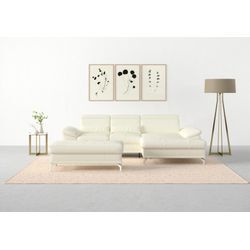 Ecksofa SIT & MORE "Cabrio L-Form" Sofas Gr. B/H/T: 295cm x 87cm x 180cm, NaturLEDER, Recamiere rechts, mit Bettfunktion-mit Bettkasten-mit Sitztiefenverstellung-mit Kopfteilverstellung-mit Armteilfunktion-mit 2 Nierenkissen-Bett mit Leder bezogen, weiß (altweiß) mit Sitztiefen- und Armteilverstellung sowie Federkern, 2 Nierenkissen