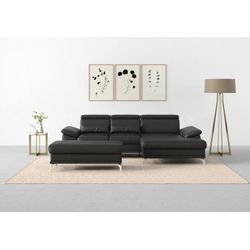 Ecksofa SIT & MORE "Cabrio L-Form" Sofas Gr. B/H/T: 295cm x 87cm x 180cm, NaturLEDER, Recamiere rechts, mit Bettfunktion-mit Bettkasten-mit Sitztiefenverstellung-mit Kopfteilverstellung-mit Armteilfunktion-mit 2 Nierenkissen-Bett mit Leder bezogen, grau (anthrazit) mit Sitztiefen- und Armteilverstellung sowie Federkern, 2 Nierenkissen