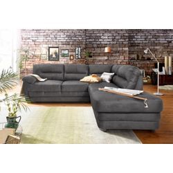 Ecksofa COTTA "Royale L-Form" Sofas Gr. B/H/T: 250cm x 88cm x 234cm, Luxus-Microfaser, Ottomane rechts, ohne Bettfunktion, grau wahlweise mit Bettfunktion