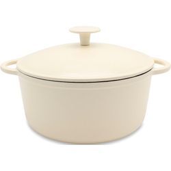 Fleischtopf KRÜGER "Eisenguss Fleischtopf mit Deckel SAVANNA, 24 cm", beige (creme), H:12cm L:30,5cm Ø:24cm, Töpfe, für Induktions-Kochfelder geeignet