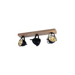 Deckenlampe, Metall Holz, schwarz, Spots verstellbar, L 59 cm