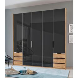 Kleiderschrank WIMEX "Level by fresh to go", grau (plankeneichefarben, grauglas), B:250cm H:236cm T:58cm, Schränke, Drehtürenschrank Kleiderschrank, mit vollflächigen Glastüren