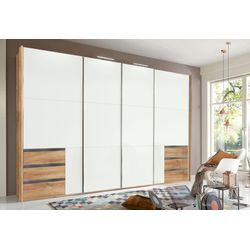 Schwebetürenschrank WIMEX "Level by fresh to go", braun (plankeneichefarben, weißglas), B:350cm H:216cm, Schränke, mit Glastüren und Synchronöffnung