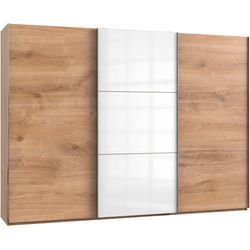Schwebetürenschrank WIMEX "Level by fresh to go", braun (plankeneichefarben, weißglas), B:300cm H:216cm T:65cm, Schränke, mit jeweils einer Glastür