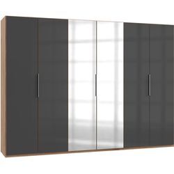 Kleiderschrank WIMEX "Level by fresh to go", grau (plankeneichefarben, grauglas), B:300cm H:216cm T:58cm, Schränke, Kleiderschrank Drehtürenschrank, mit Glas- und Spiegeltüren