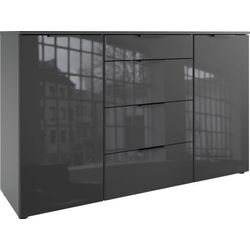 Kombikommode WIMEX "Level36 black C by fresh to go", grau (graphit, glas grau), B:135cm H:84cm T:41cm, Spanplatte, Sideboards, mit Glaselementen auf der Front, soft-close Funktion, 135cm breit