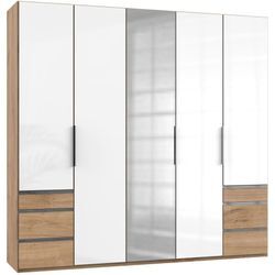 Kleiderschrank WIMEX "Level by fresh to go", braun (plankeneichefarben, weißglas), B:250cm H:236cm T:58cm, Schränke, Drehtürenschrank Kleiderschrank, mit Glas-und Spiegeltüren