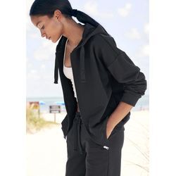 Sweatjacke LASCANA "-Loungejacke" Gr. 32/34, schwarz Damen Sweatjacken aus organischer Baumwolle, Loungewear