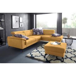 Ecksofa SIT & MORE "Percy L-Form", gelb (mustard), B:270cm H:77cm T:235cm, Sofas, 12 cm Fußhöhe, Sitztiefenverstellung, wahlweise in 2 Fußfarben